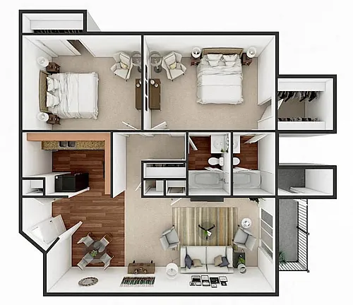 Floor plan Two Bedroom Two Bath Small