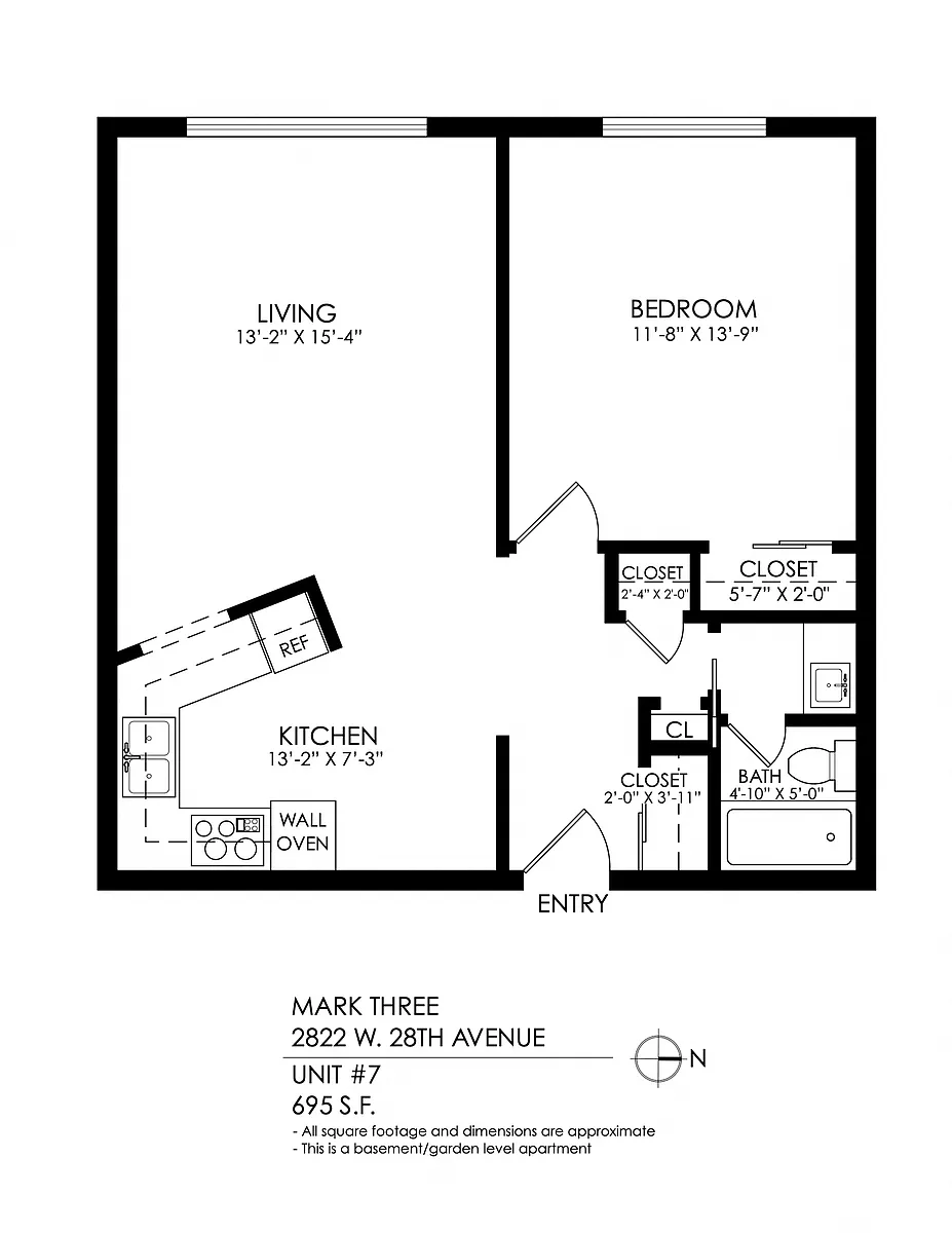 Floor plan 1 Bedroom x 1 Bath Garden Level