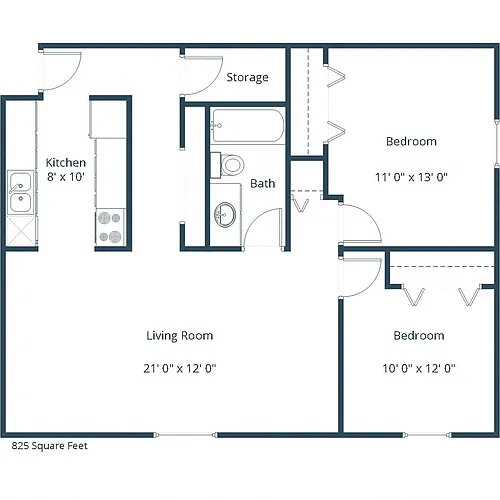 Floor plan Two Bedroom 21B