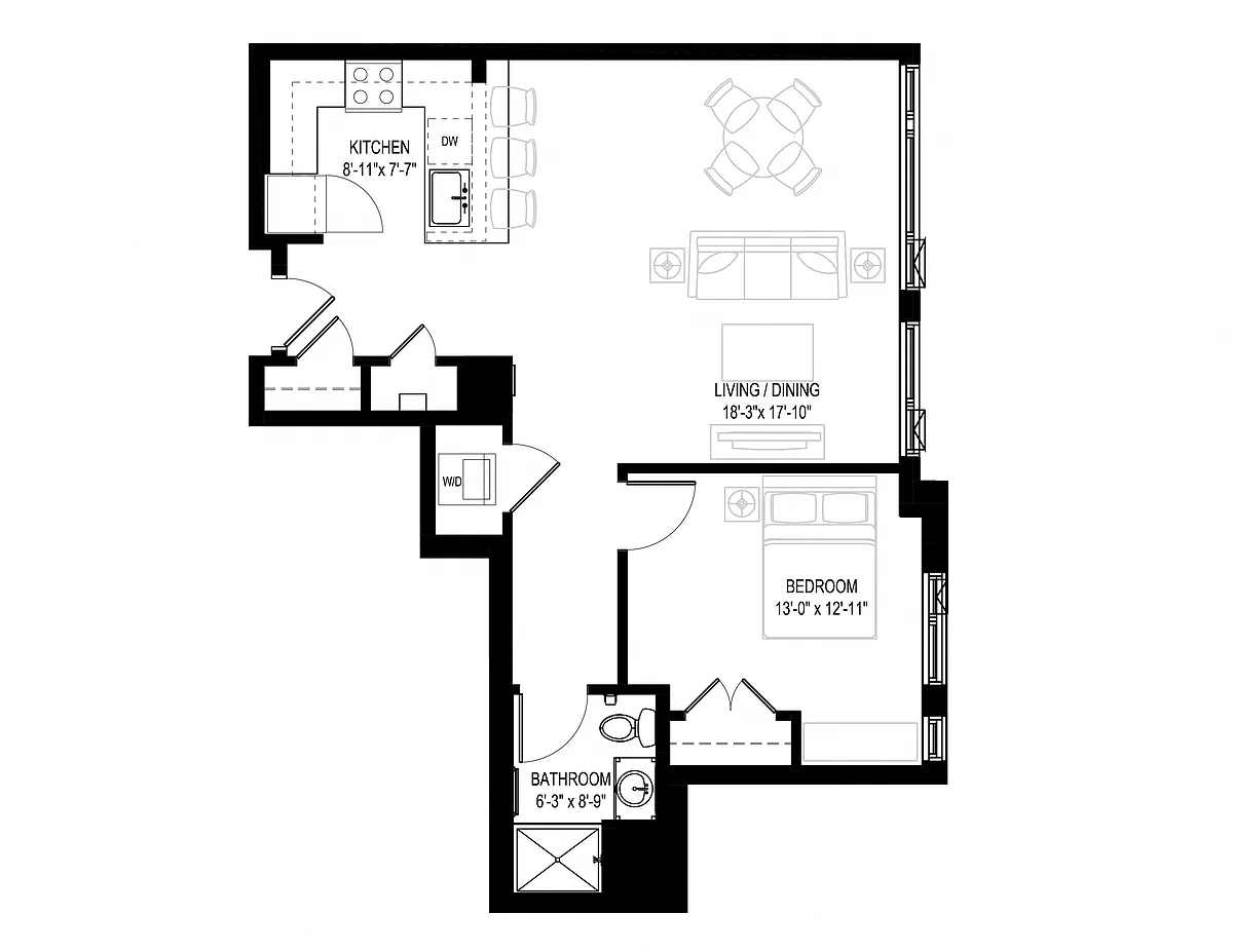 Floor plan 1 Bed/1 Bath-1C