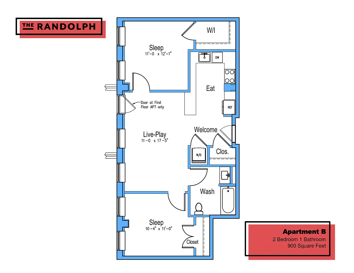 Floor plan 2Bed 1Bath B