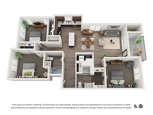 Floor plan Three Bedroom, Two Bath
