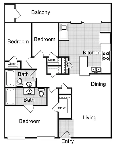 Floor plan 3 Bedroom 2 Bath