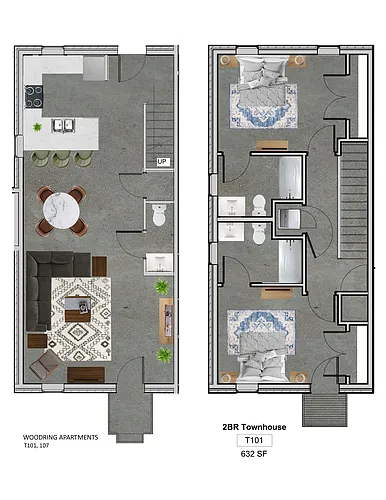 Floor plan 2 Bedroom Townhome