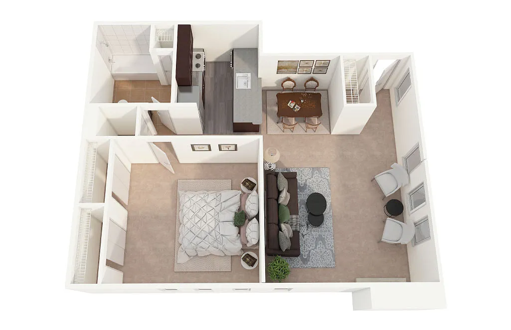 Floor plan One Bedroom Fireplace
