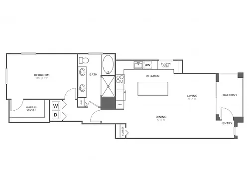 Floor plan Palm One Bedroom One Bath (1017 SF)