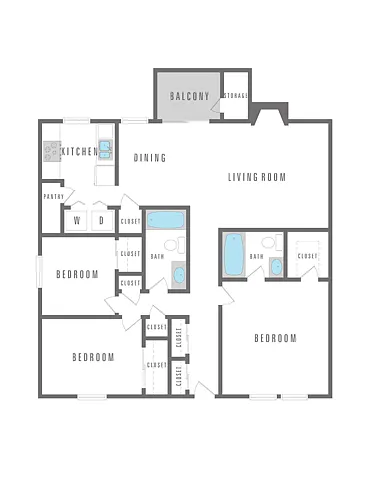 Floor plan 3 Bedroom 2 Bath