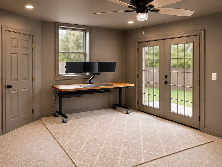 Basement office with walk out double doors