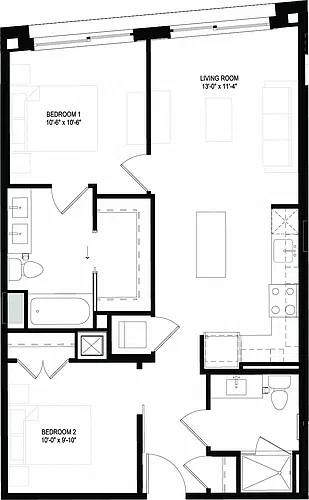 Floor plan Two Bedrooms/Two Bathrooms (B07)