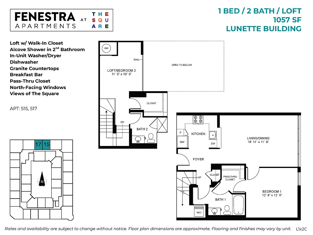 Floor plan Lunette - 1 Bed / 2 Bath / Loft