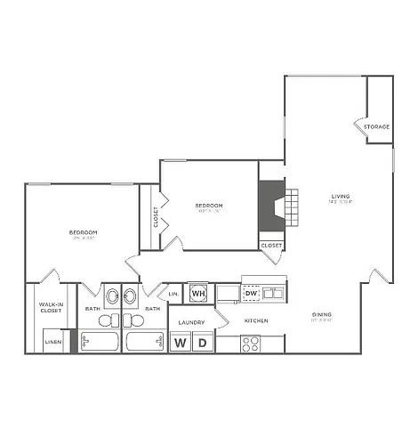 Floor plan Two Bedroom Two Bath (1,151 SF)