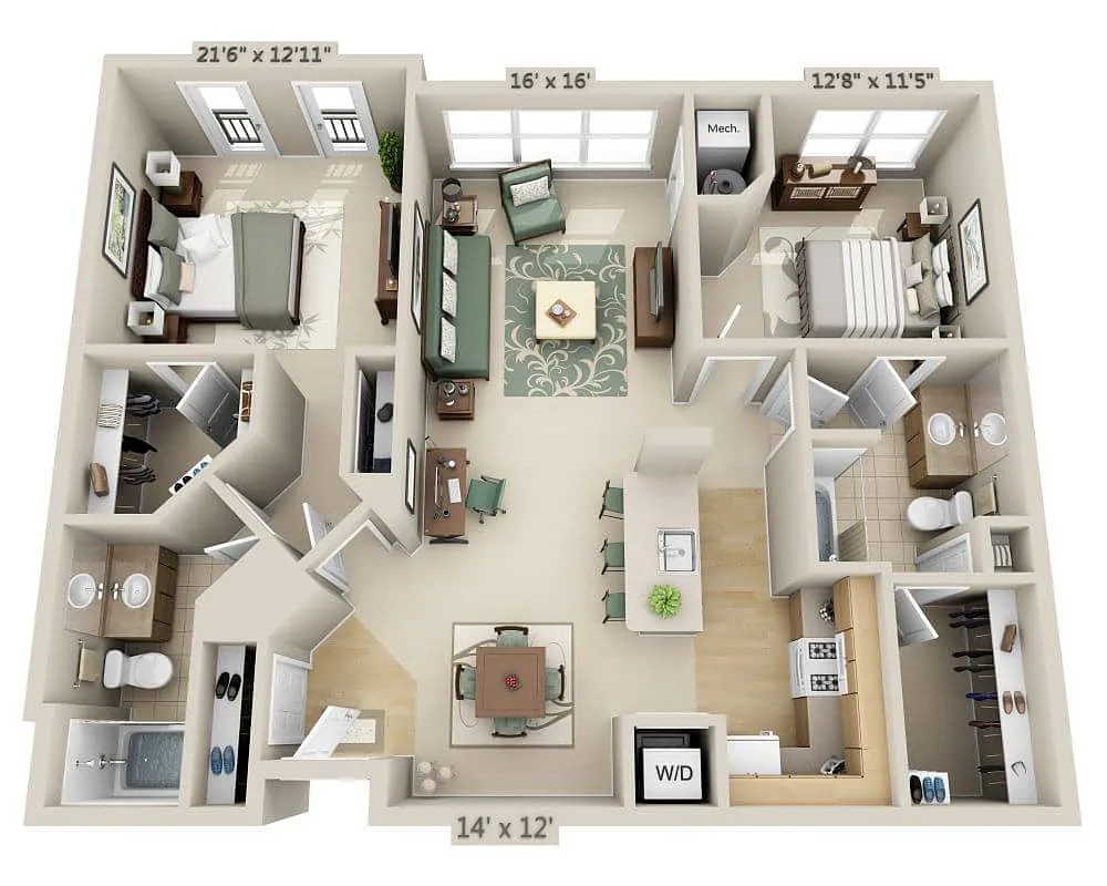 Floor plan Two Bedroom B2B