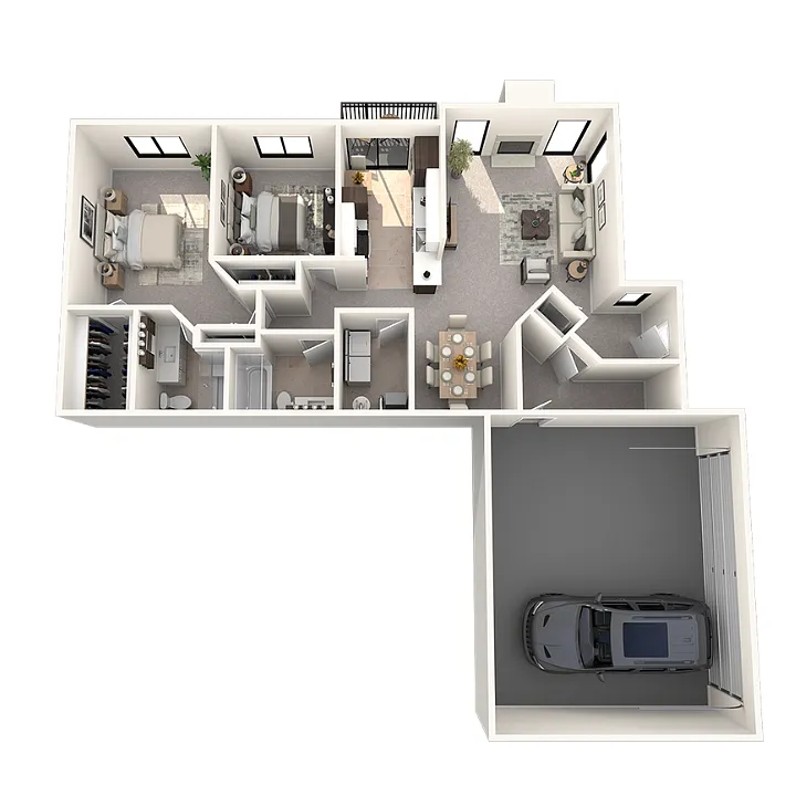 Floor plan 2 bedroom 2 bath w attached garage C1