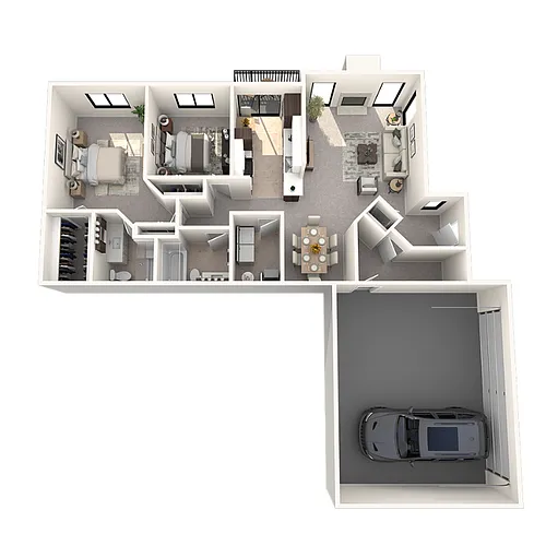 Floor plan 2 bedroom 2 bath w attached garage C1