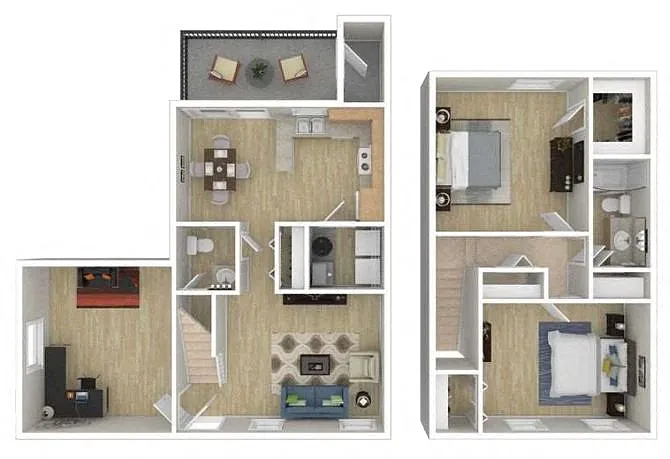 Floor plan 2 Bedroom 1.5 Bath + Den Townhome