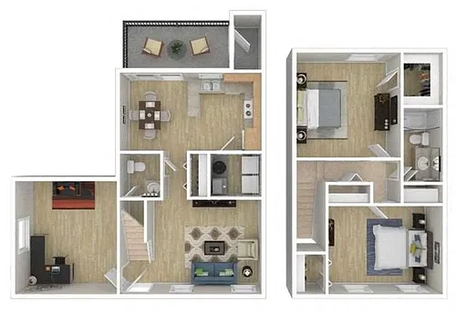 Floor plan 2 Bedroom 1.5 Bath + Den Townhome