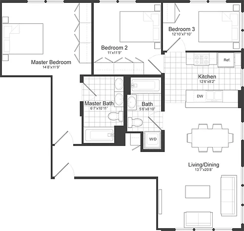 Floor plan 3 Bedroom 2 Bathroom