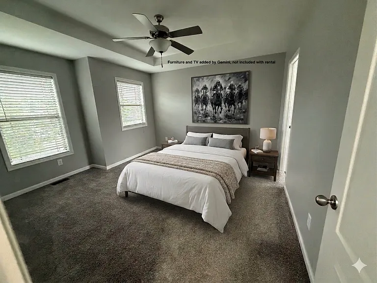 Master BR with sample AI generate furniture. Not included with rental.