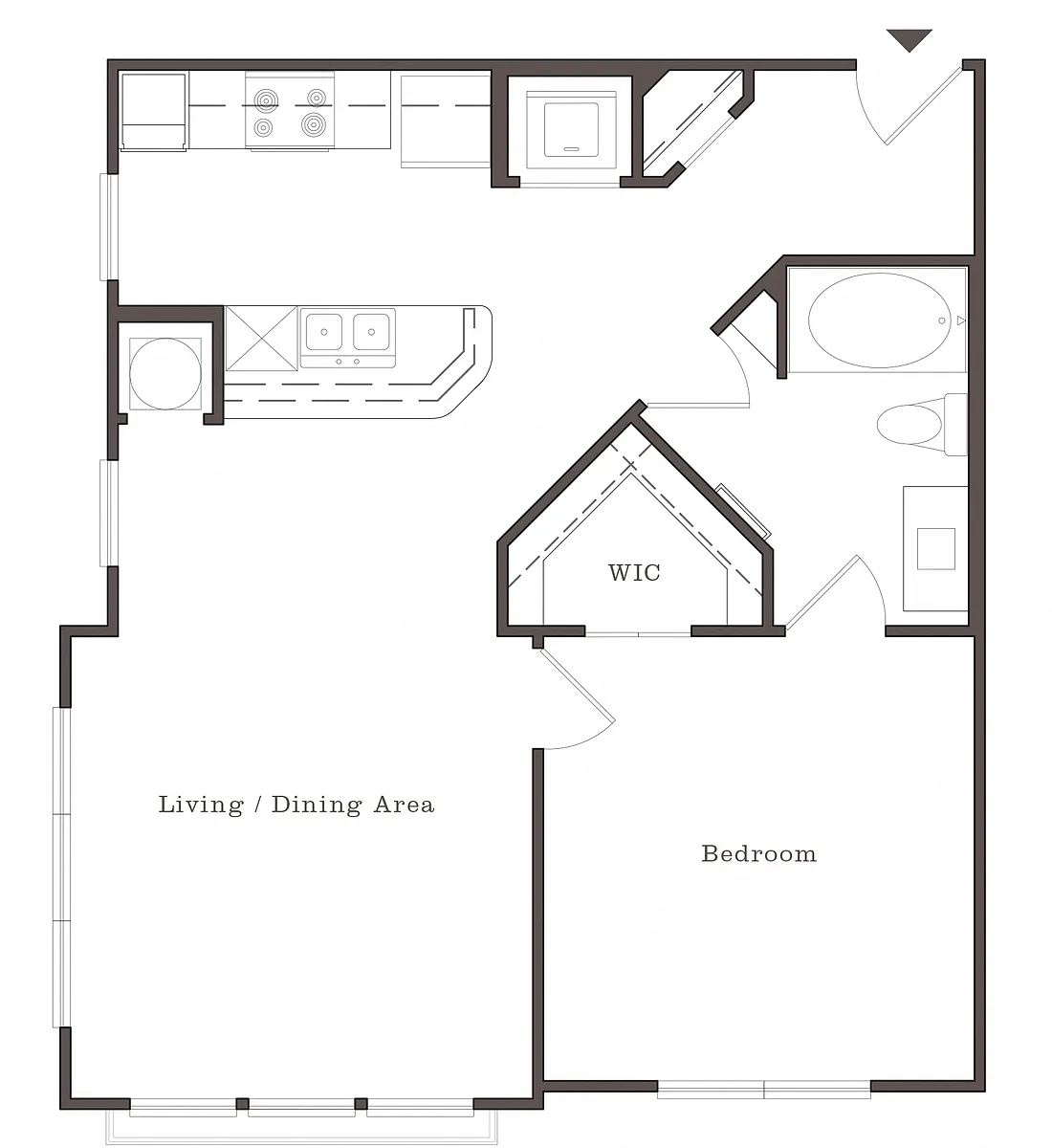 Floor plan HG - 1BR 1BA (740 SF)