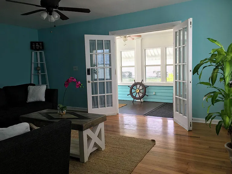 View from living room to front porch