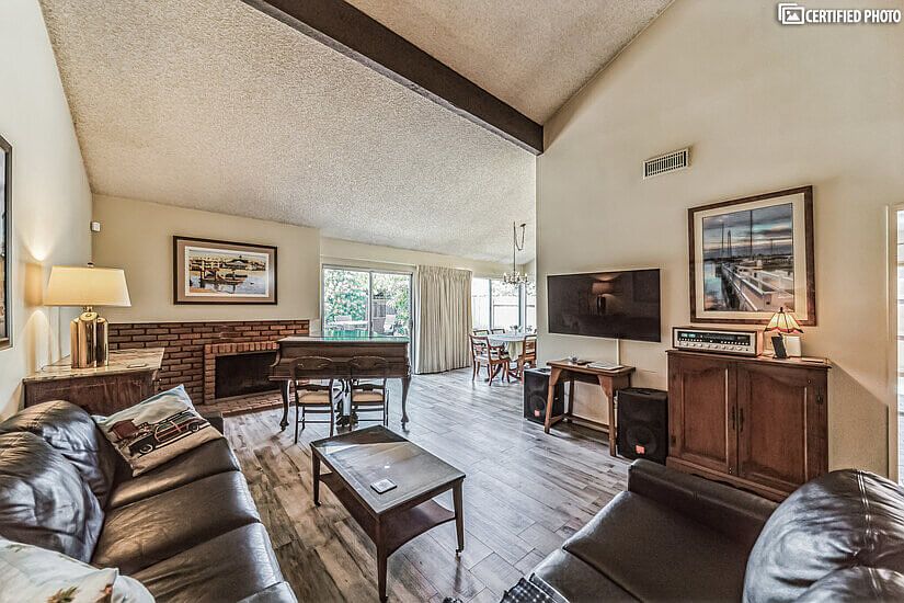 All walls are warm Navajo white; 1973 Marantz 2325 stereo