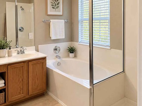 Garden tub and a shower in the master suite