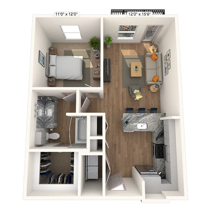 Floor plan A3 1x1 701 SF