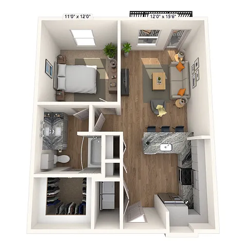 Floor plan A3 1x1 701 SF