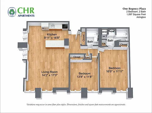 Floor plan 2 Bed/2 Bath with Two Closets