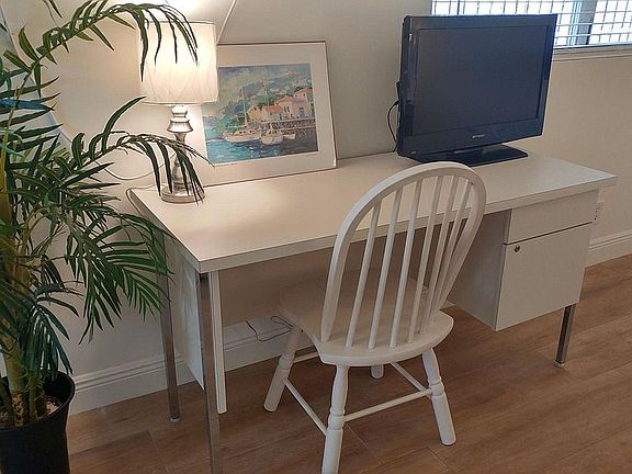 Desk for working also holds TV