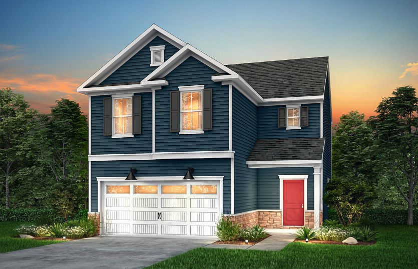 Douglas Exterior LC2H features siding, stone accents, covered front porch and 2 car garage