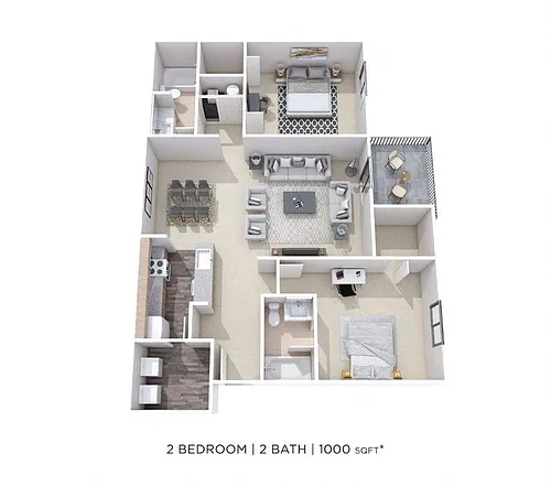 Floor plan Two Bedroom 2 Bath-1000 sqft