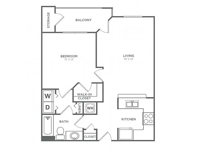 Floor plan One Bedroom, One Bath (735 SF)
