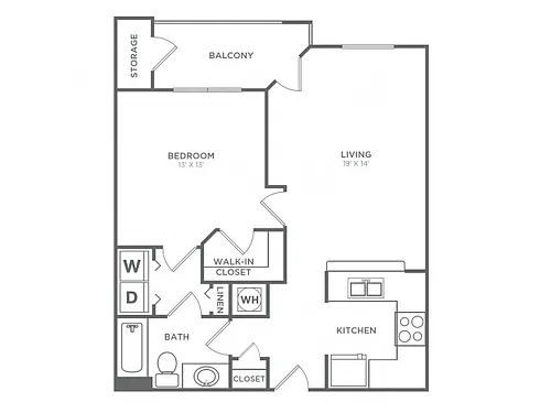 Floor plan One Bedroom, One Bath (735 SF)