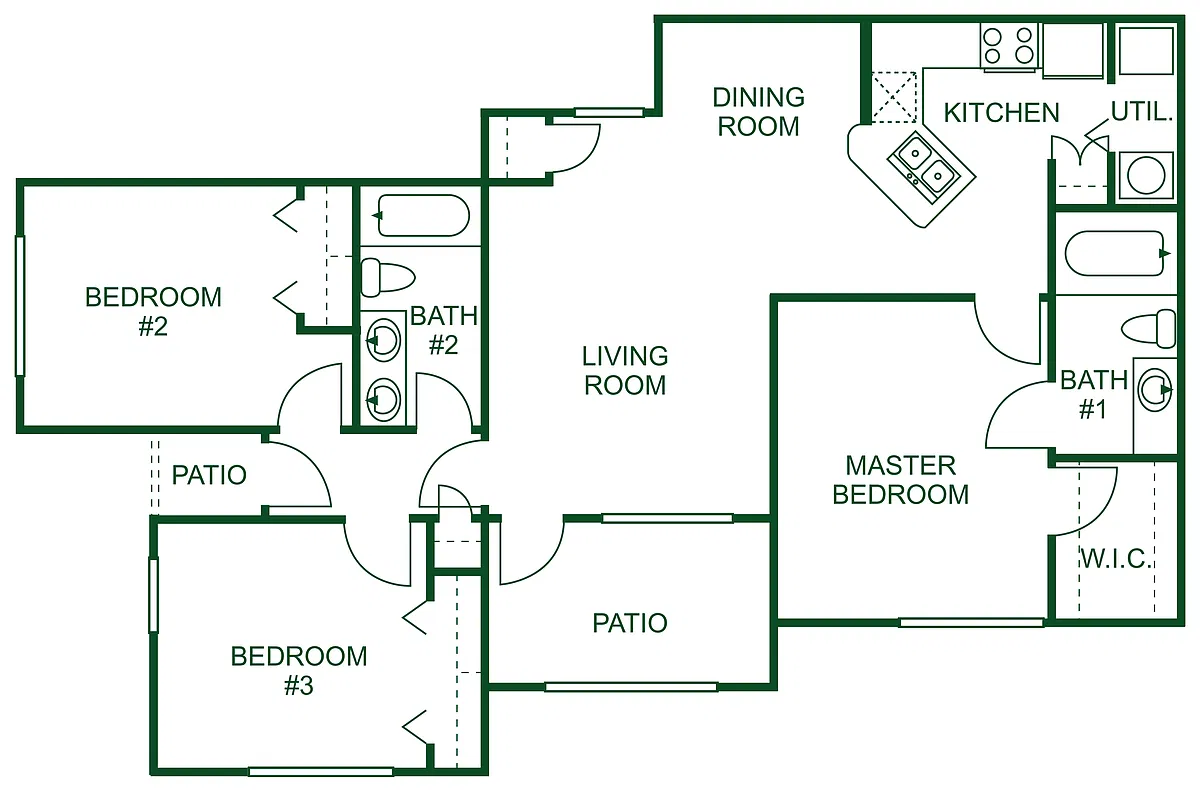 Floor plan Three Bedroom Two Bathroom-D 60