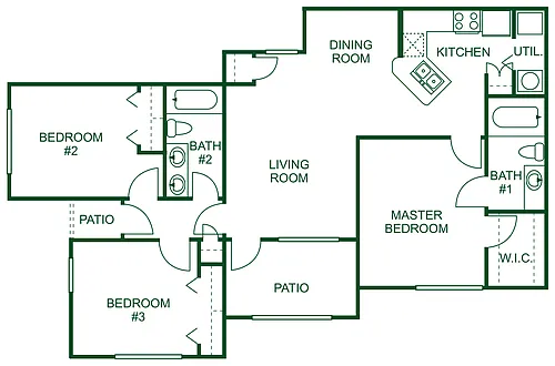 Floor plan Three Bedroom Two Bathroom-D 60