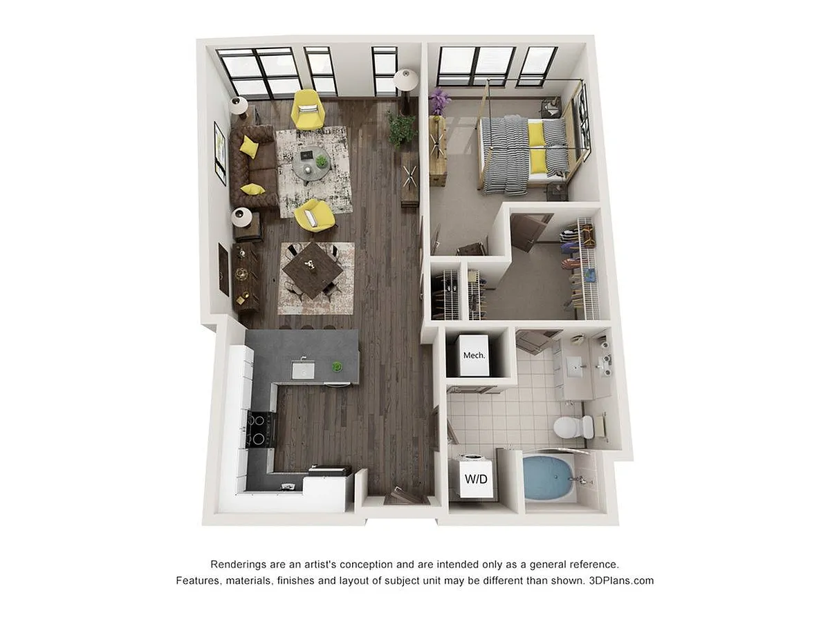 Floor plan Princeton (1 Bedroom & 1 Bathroom)
