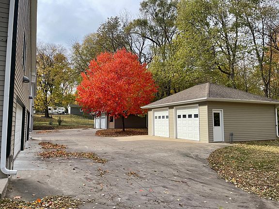 View of detached garages.