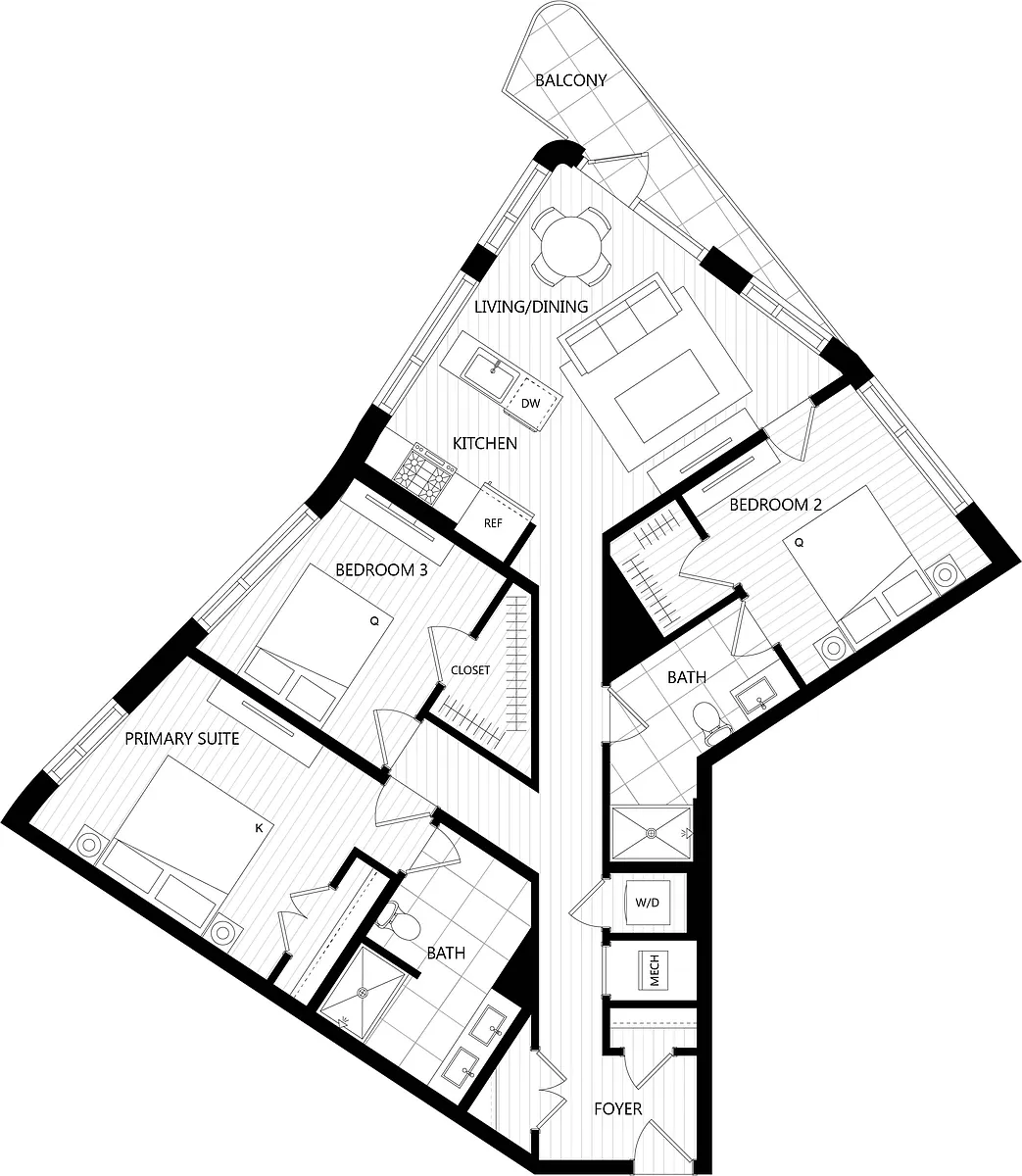 Floor plan 3 Bed/2 Bath-M3T