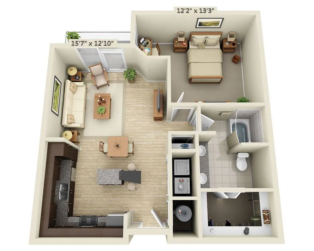 Floor plan One Bedroom A1D