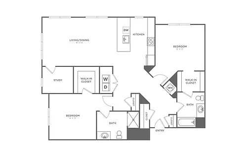 Floor plan Two Bedroom Two Bath (1,399 SF)
