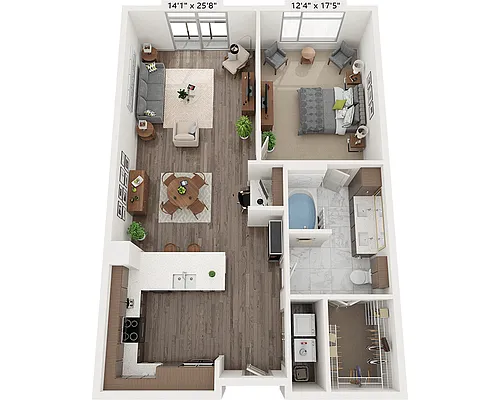 Floor plan One Bedroom A1D2