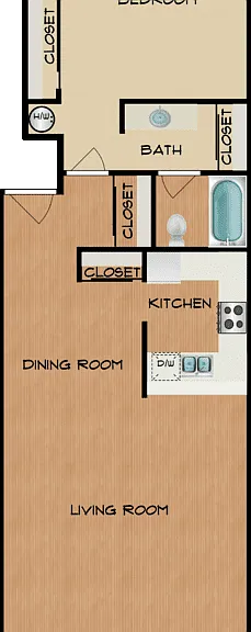 1 Bed 1 Bath Floorplan Diagram