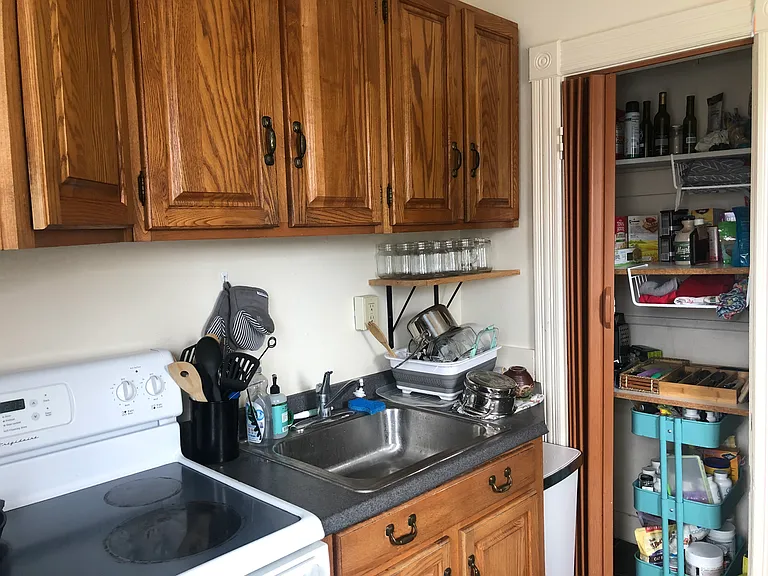 Kitchen with pantry.