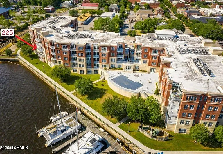 Aerial view of building facing Trent River.