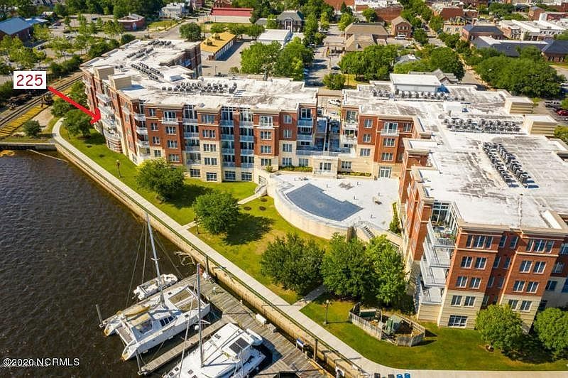 Aerial view of building facing Trent River.