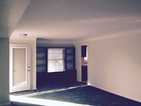 Large living room with built-in bookshelves