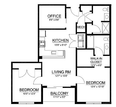 Floor plan B4 - 2 Bed 2 Bath Den