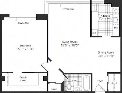 Floor plan 1 Bed / 1 Bath - A1D