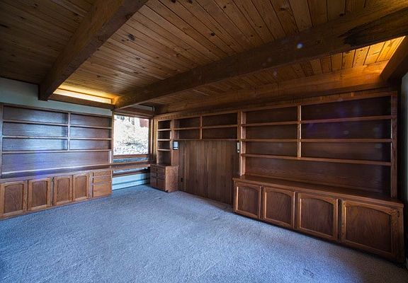 Living room with wood paneling